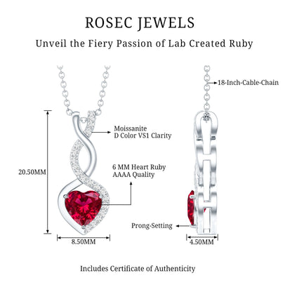Lab Grown Ruby Infinity Heart Necklace With Chain