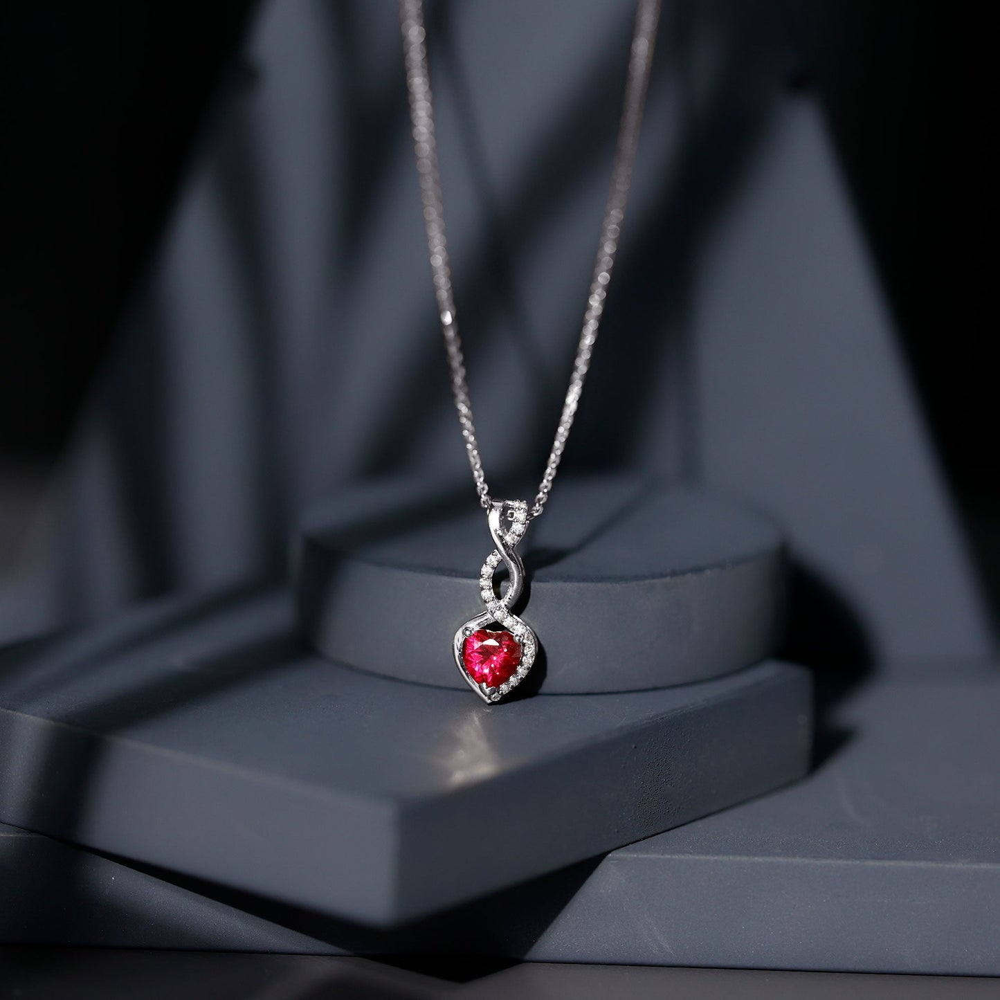 Lab Grown Ruby Infinity Heart Necklace With Chain