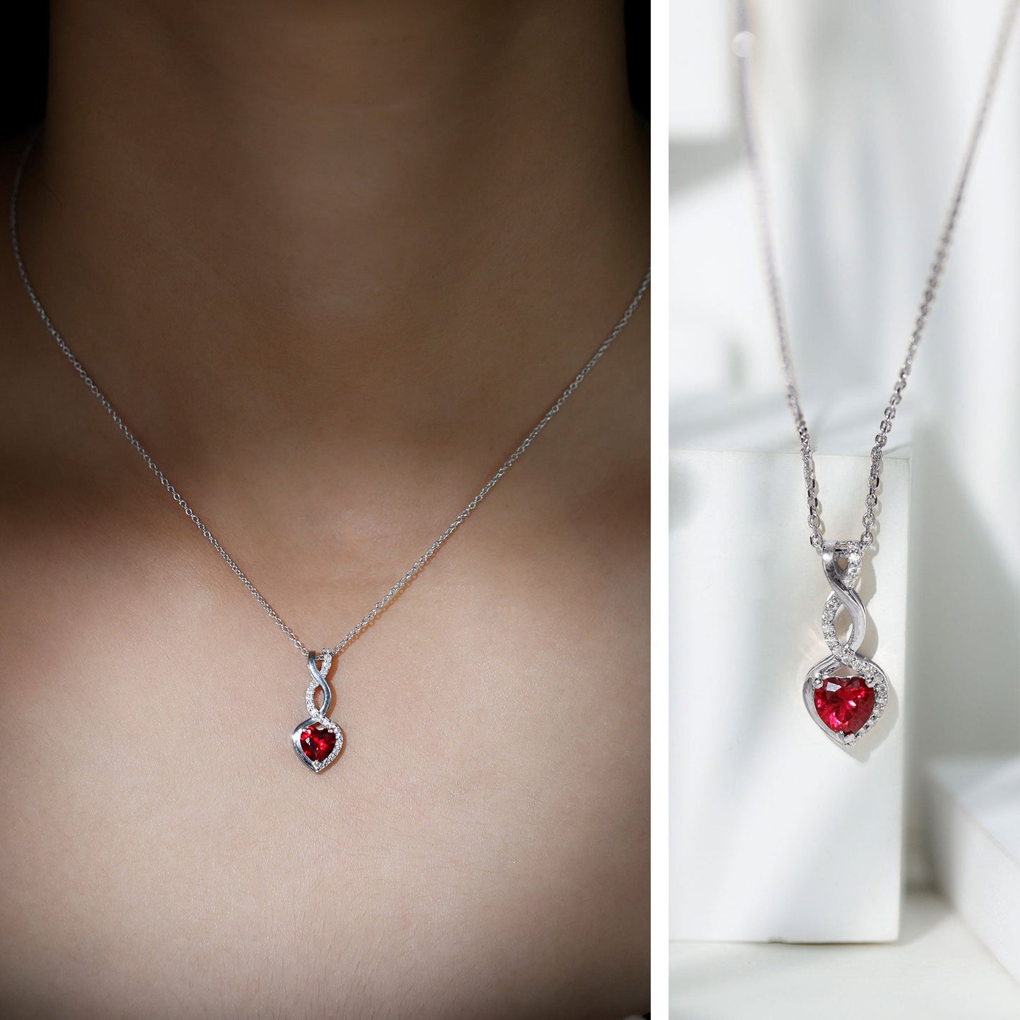 Lab Grown Ruby Infinity Heart Necklace With Chain