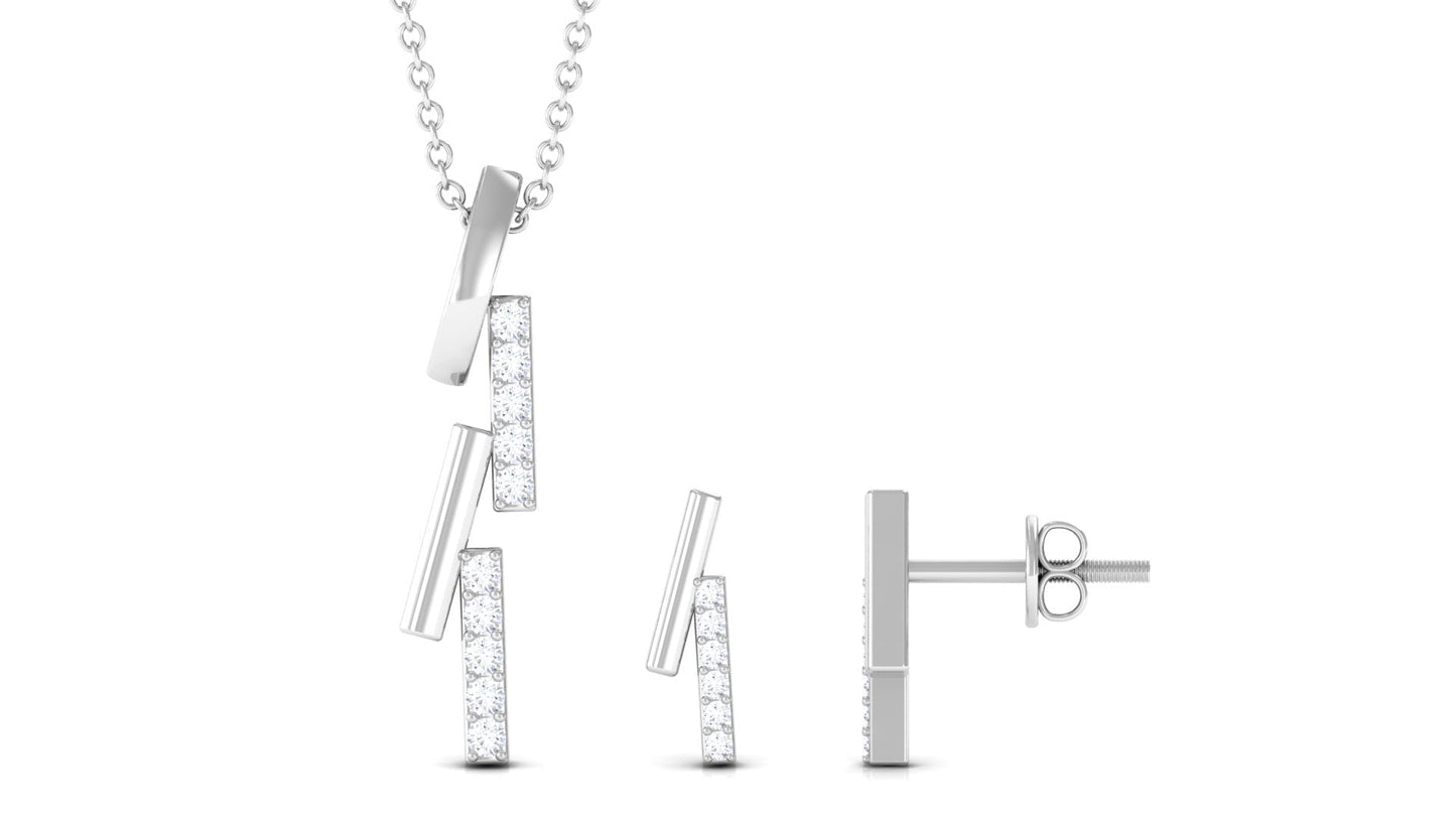 Certified Diamond Bar Dangle Necklace Earrings Set