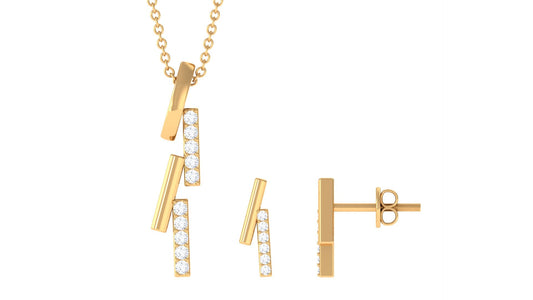 Certified Diamond Bar Dangle Necklace Earrings Set