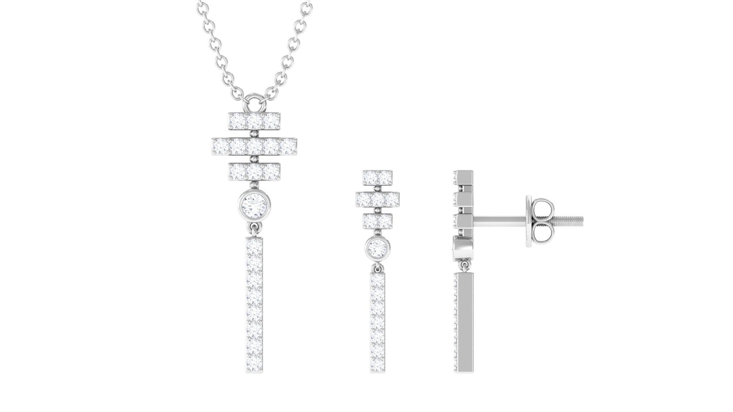 Contemporary Diamond Bar Necklace and Earrings Set for Women