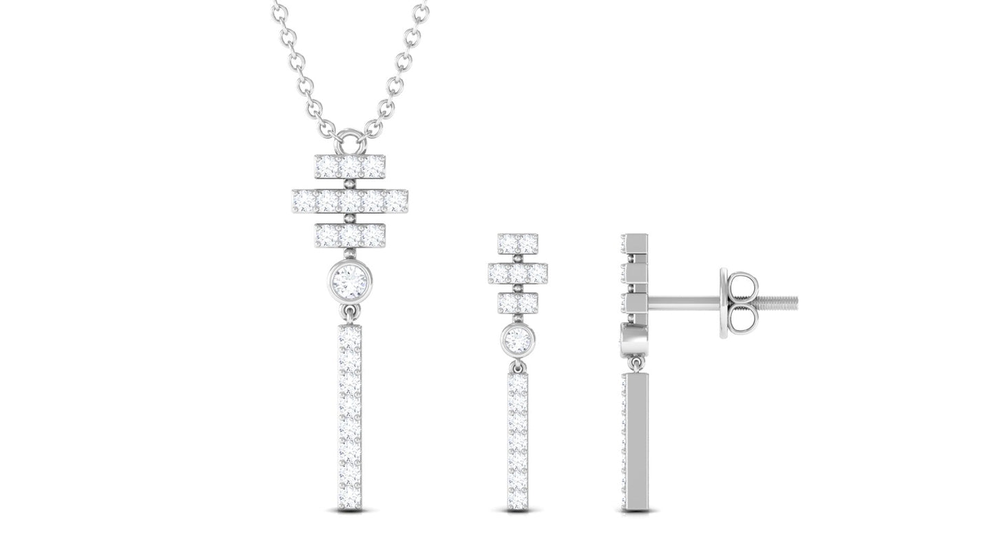 Contemporary Diamond Bar Necklace and Earrings Set for Women