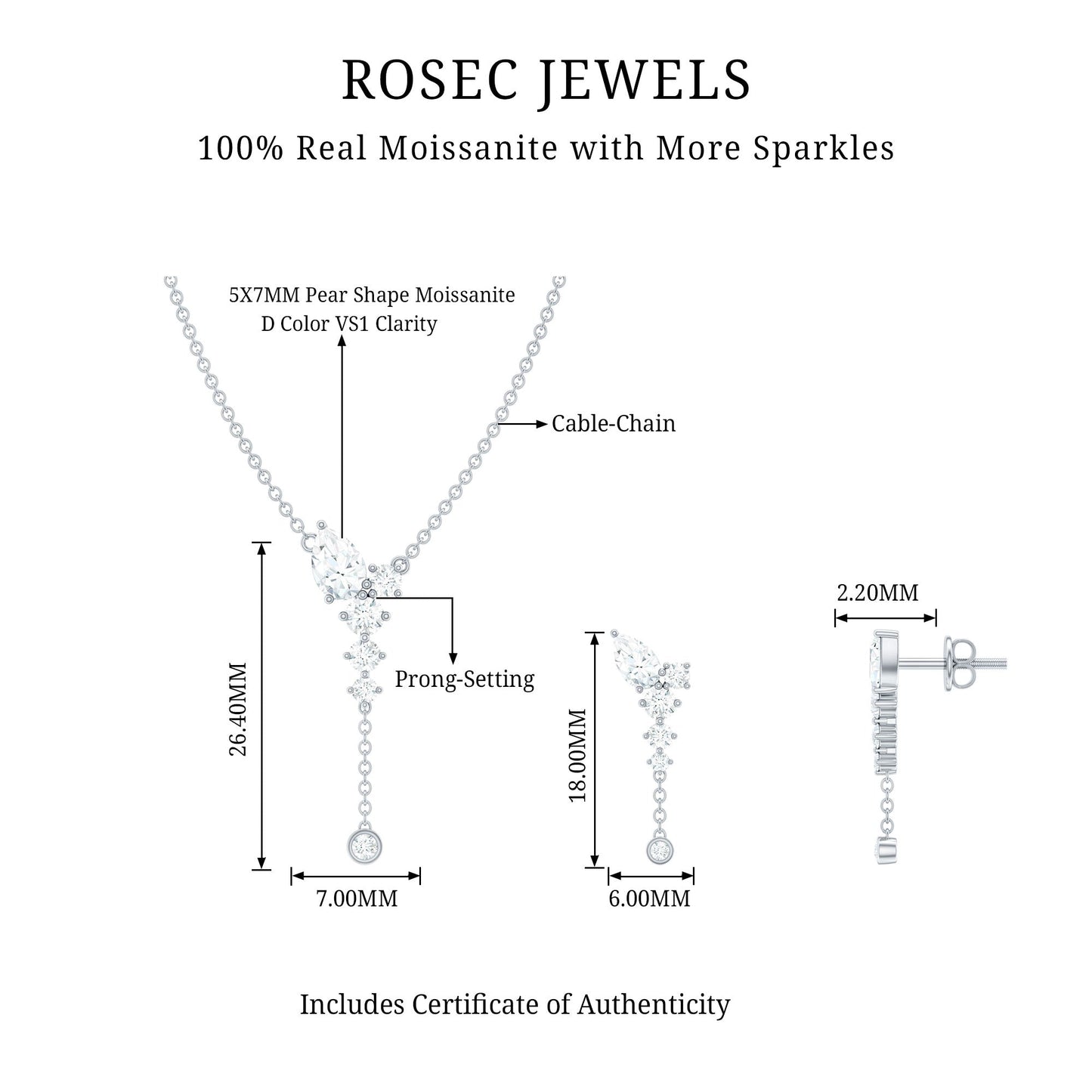 Certified Moissanite Bridal Necklace and Earrings Set