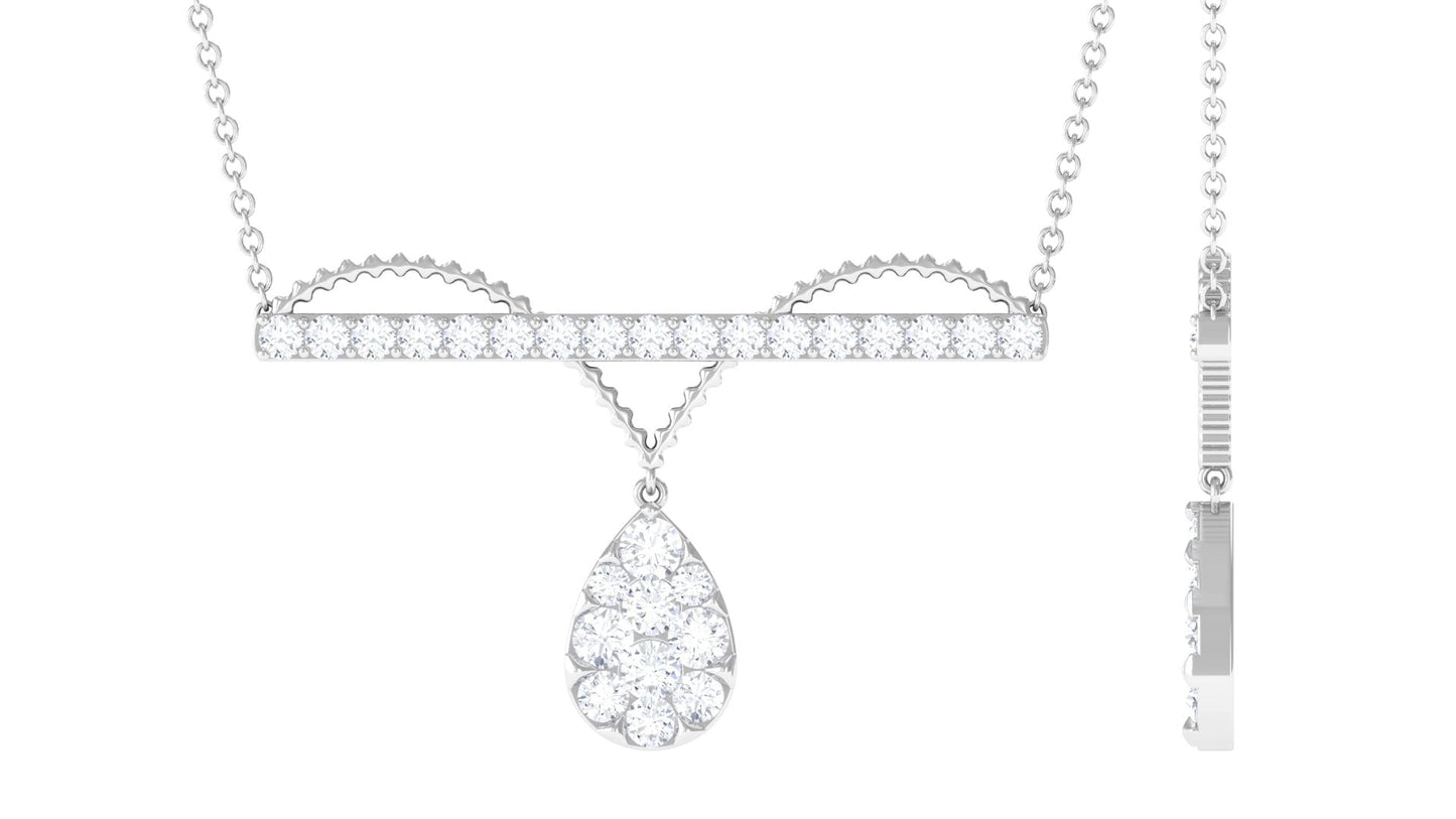 Pave Set Moissanite Designer Teardrop Bar Necklace