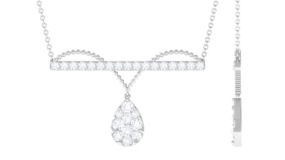 Pave Set Moissanite Designer Teardrop Bar Necklace