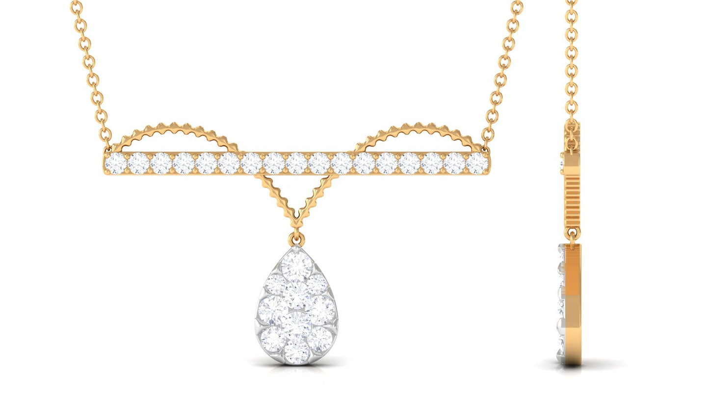 Pave Set Moissanite Designer Teardrop Bar Necklace