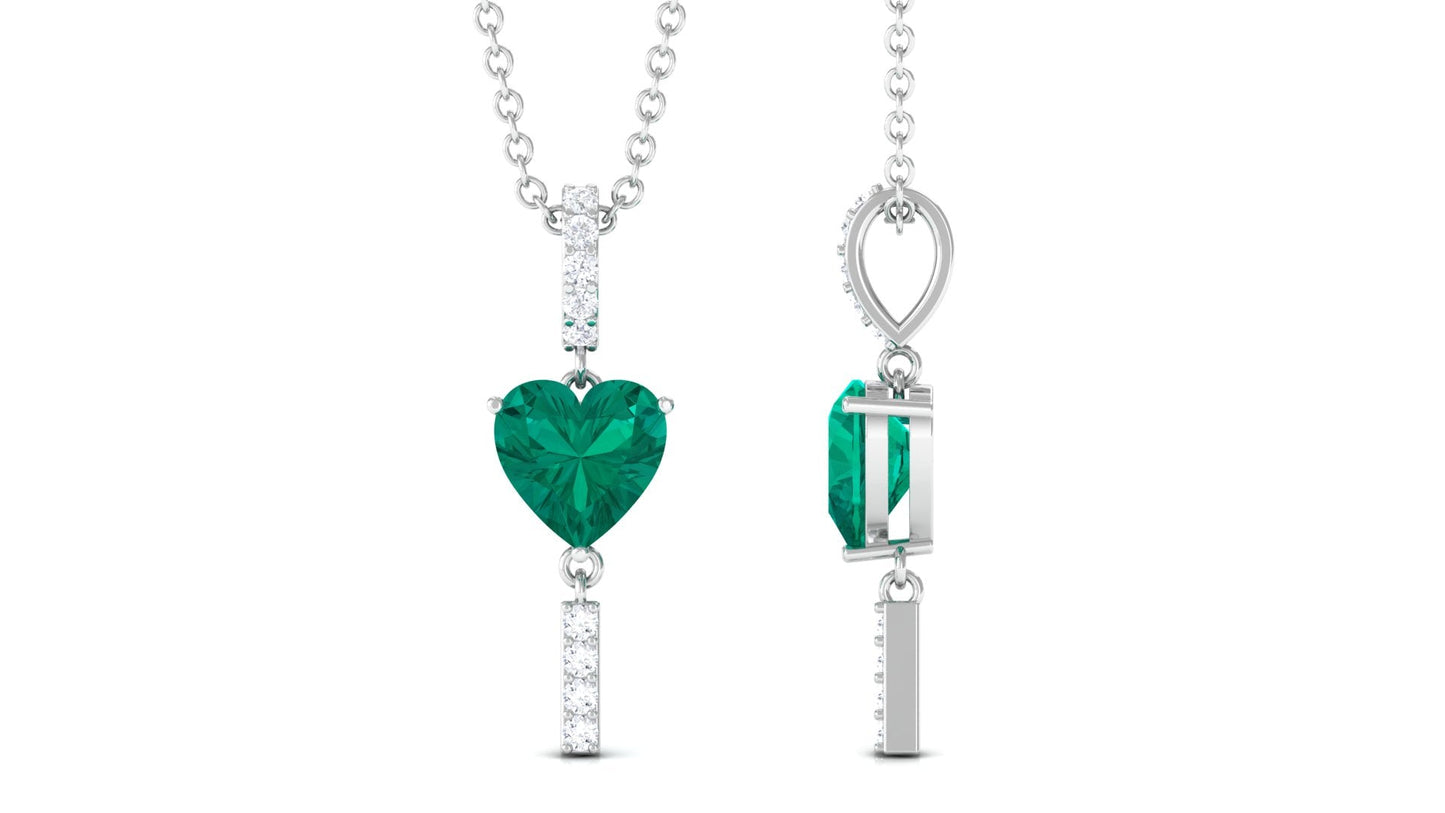 Natural 0.5 Carat Emerald Drop Heart Pendant Necklace with Diamond