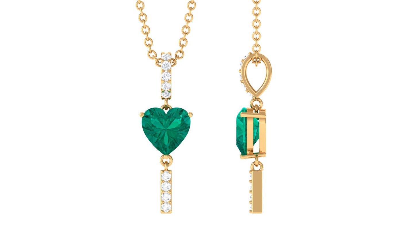Natural 0.5 Carat Emerald Drop Heart Pendant Necklace with Diamond