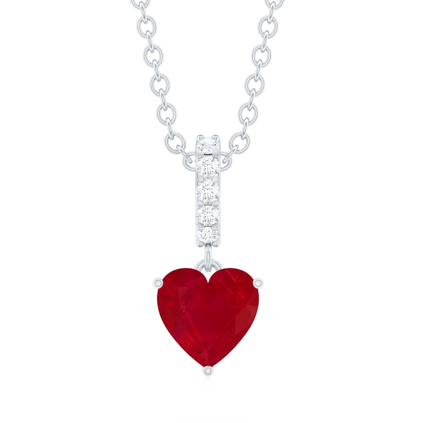 0.6 Carat Heart Shape Ruby Solitaire Necklace With Diamond