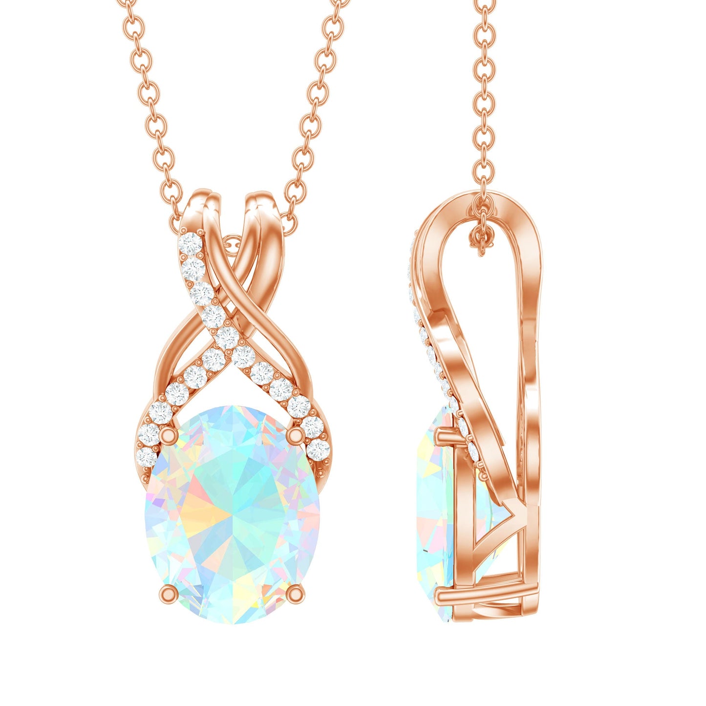 Oval Ethiopian Opal Necklace with Moissanite Twisted Bail