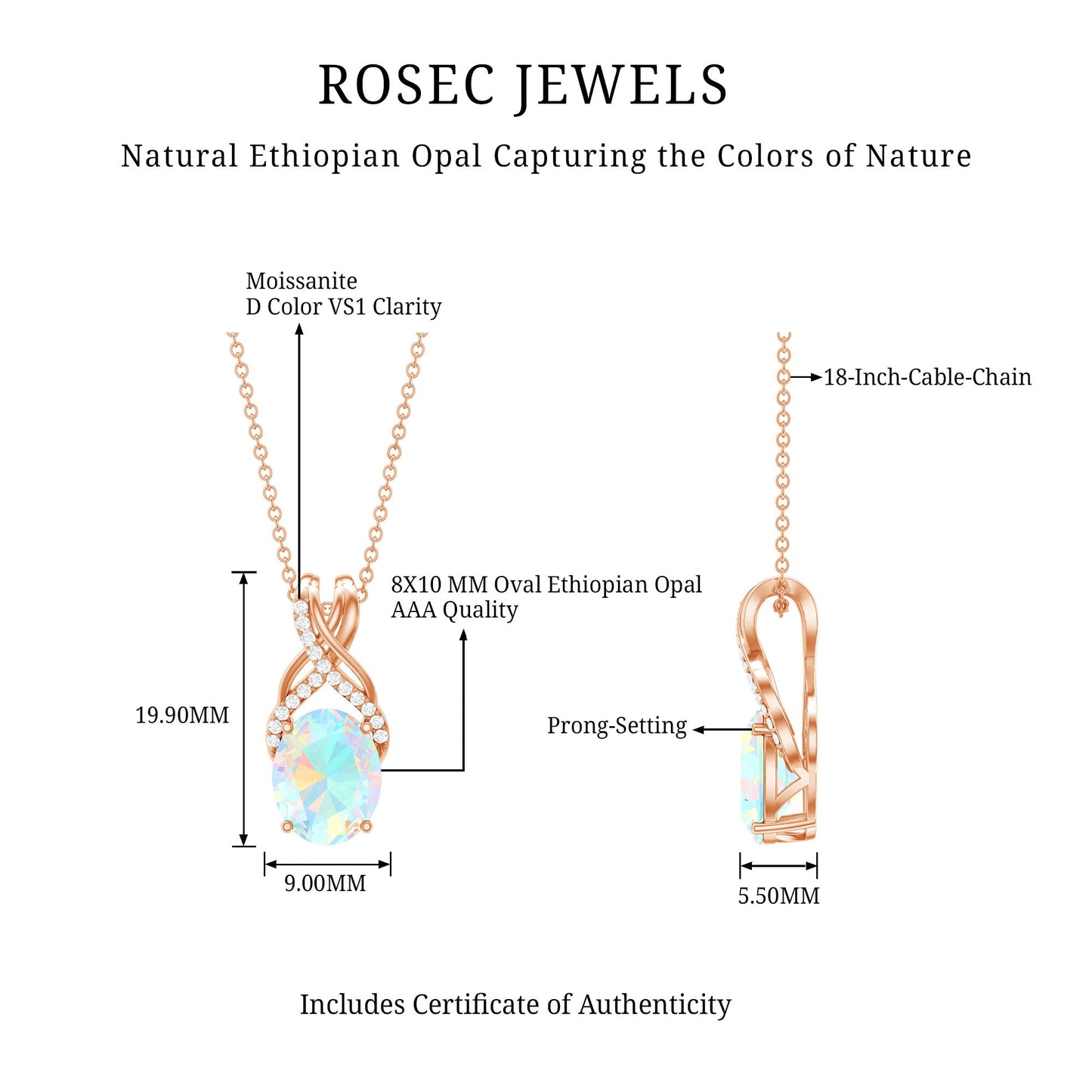 Oval Ethiopian Opal Necklace with Moissanite Twisted Bail