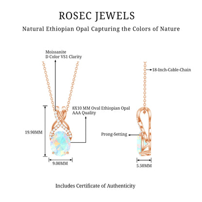 Oval Ethiopian Opal Necklace with Moissanite Twisted Bail