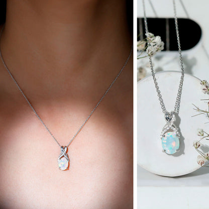 Oval Ethiopian Opal Necklace with Moissanite Twisted Bail