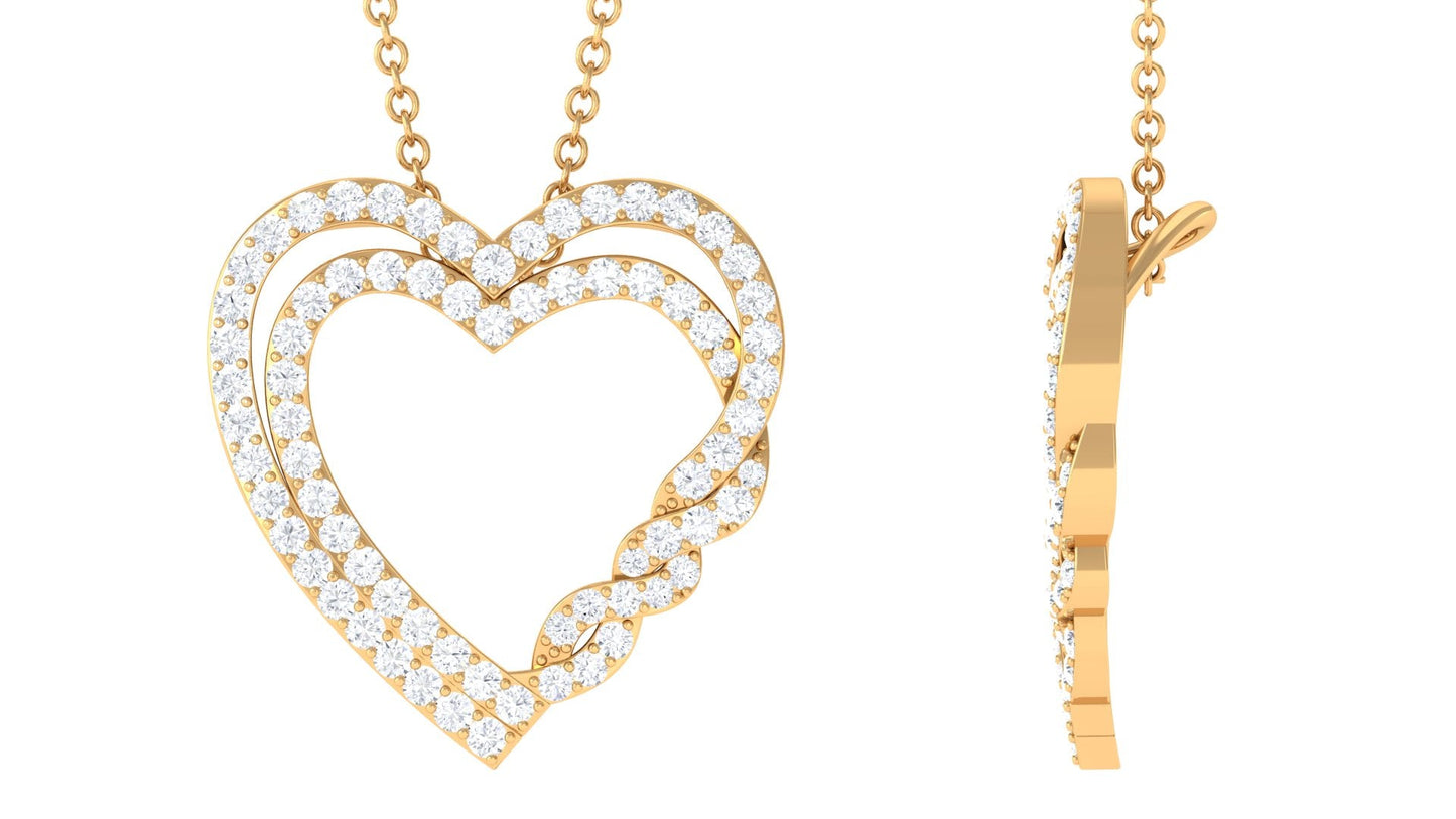 Certified Moissanite Double Heart Pendant Necklace For Her