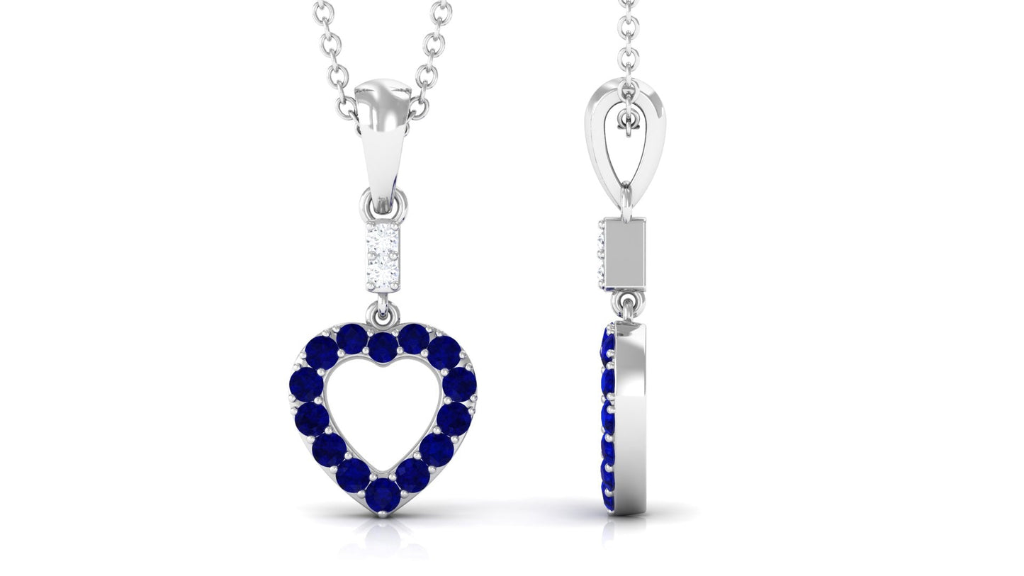 Natural Blue Sapphire Heart Pendant Necklace with Moissanite