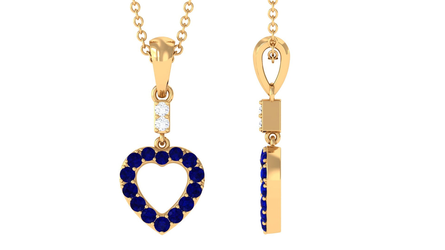 Natural Blue Sapphire Heart Pendant Necklace with Moissanite