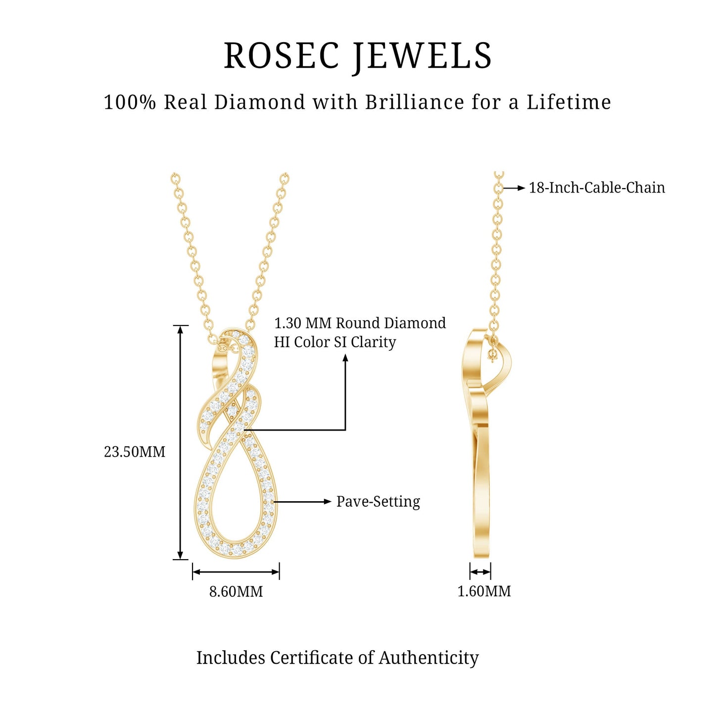 Natural Diamond Infinity Knot Pendant Necklace