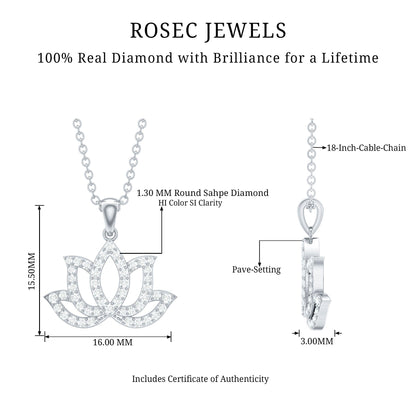 Diamond Lotus Flower Necklace in Pave Setting