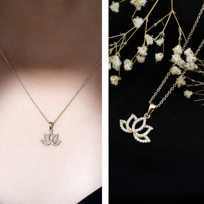 Diamond Lotus Flower Necklace in Pave Setting