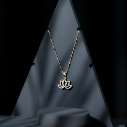Diamond Lotus Flower Necklace in Pave Setting