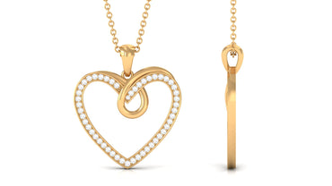Pave Set Diamond Open Heart Pendant Necklace