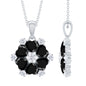Natural Heart Shape Black Onyx Flower Pendant Necklace With Chain