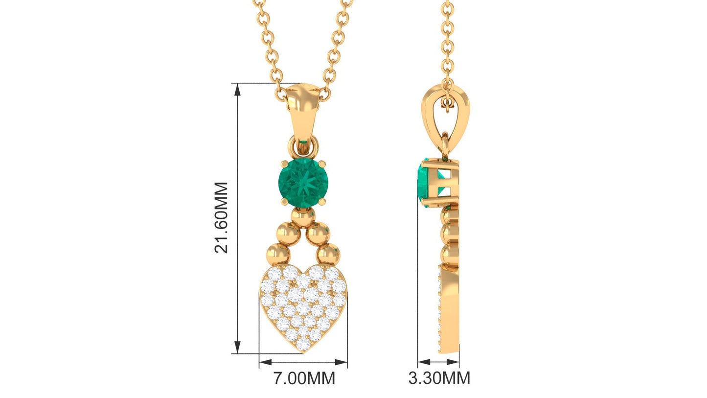 Natural Emerald Diamond Heart Necklace for Women