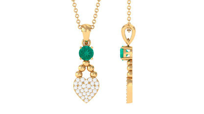 Natural Emerald Diamond Heart Necklace for Women
