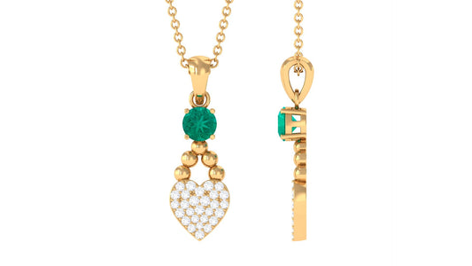 Natural Emerald Diamond Heart Necklace for Women