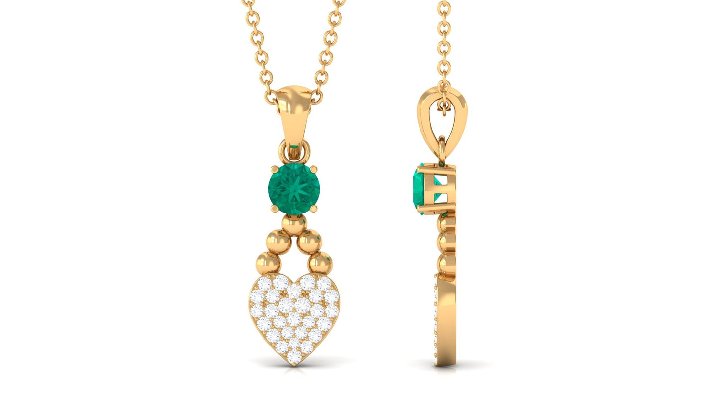 Natural Emerald Diamond Heart Necklace for Women