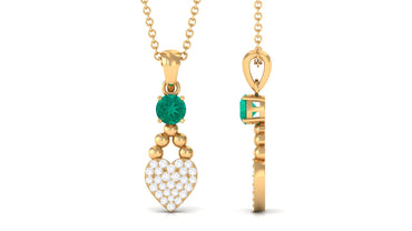 Natural Emerald Diamond Heart Necklace for Women