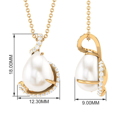 Designer Freshwater Pearl and Diamond Teardrop Pendant