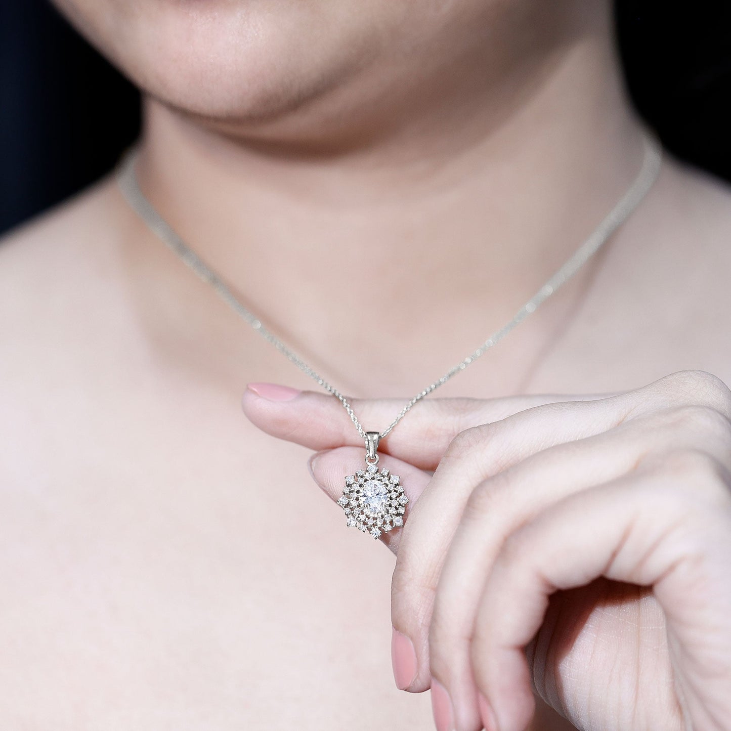 Vintage Style Oval Moissanite Bridal Necklace With Chain