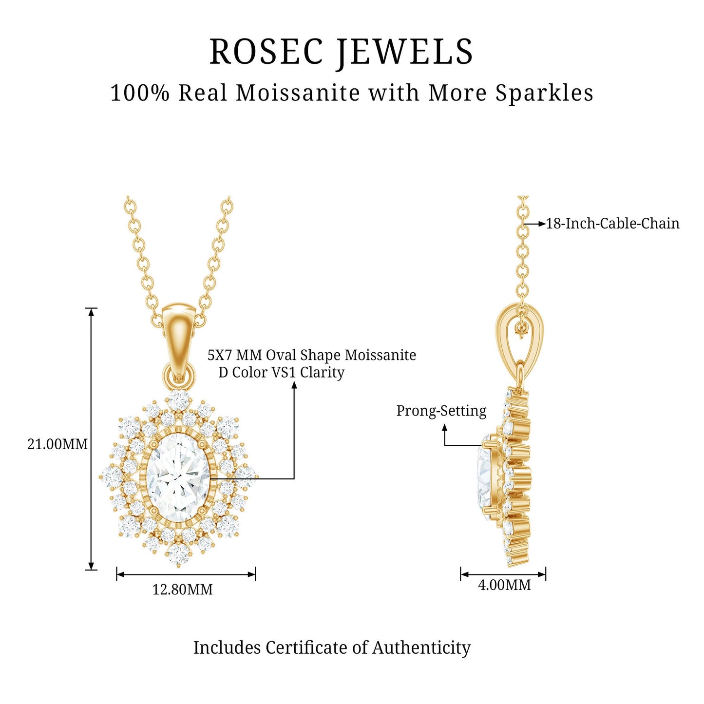 Vintage Style Oval Moissanite Bridal Necklace With Chain