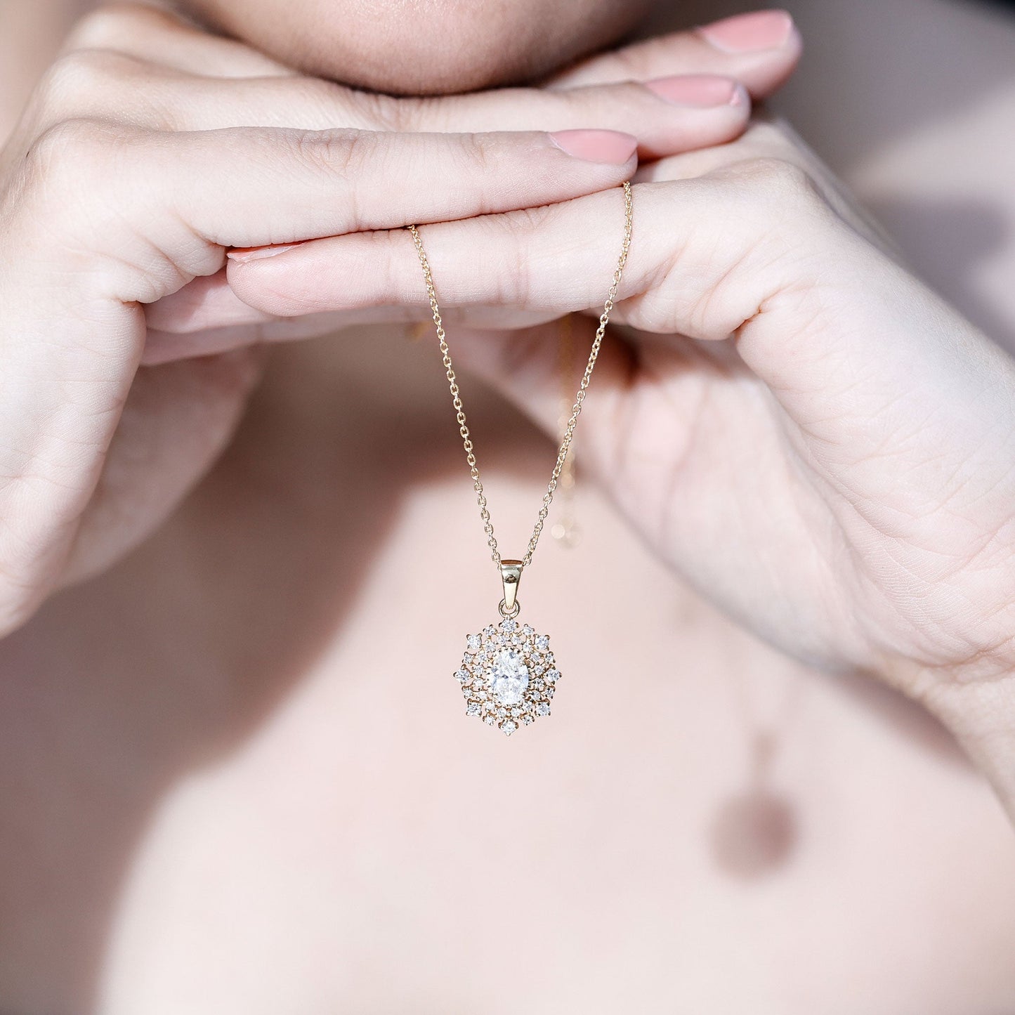 Vintage Style Oval Moissanite Bridal Necklace With Chain