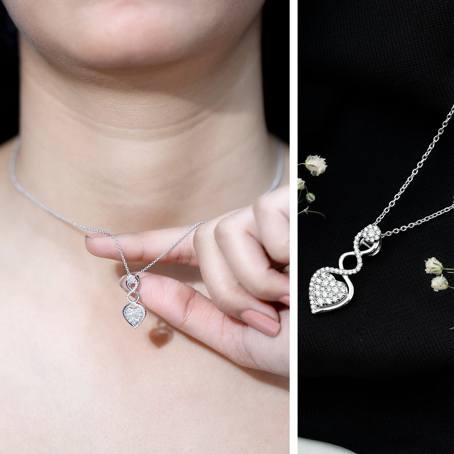 Natural Diamond Infinity Heart Pendant Necklace