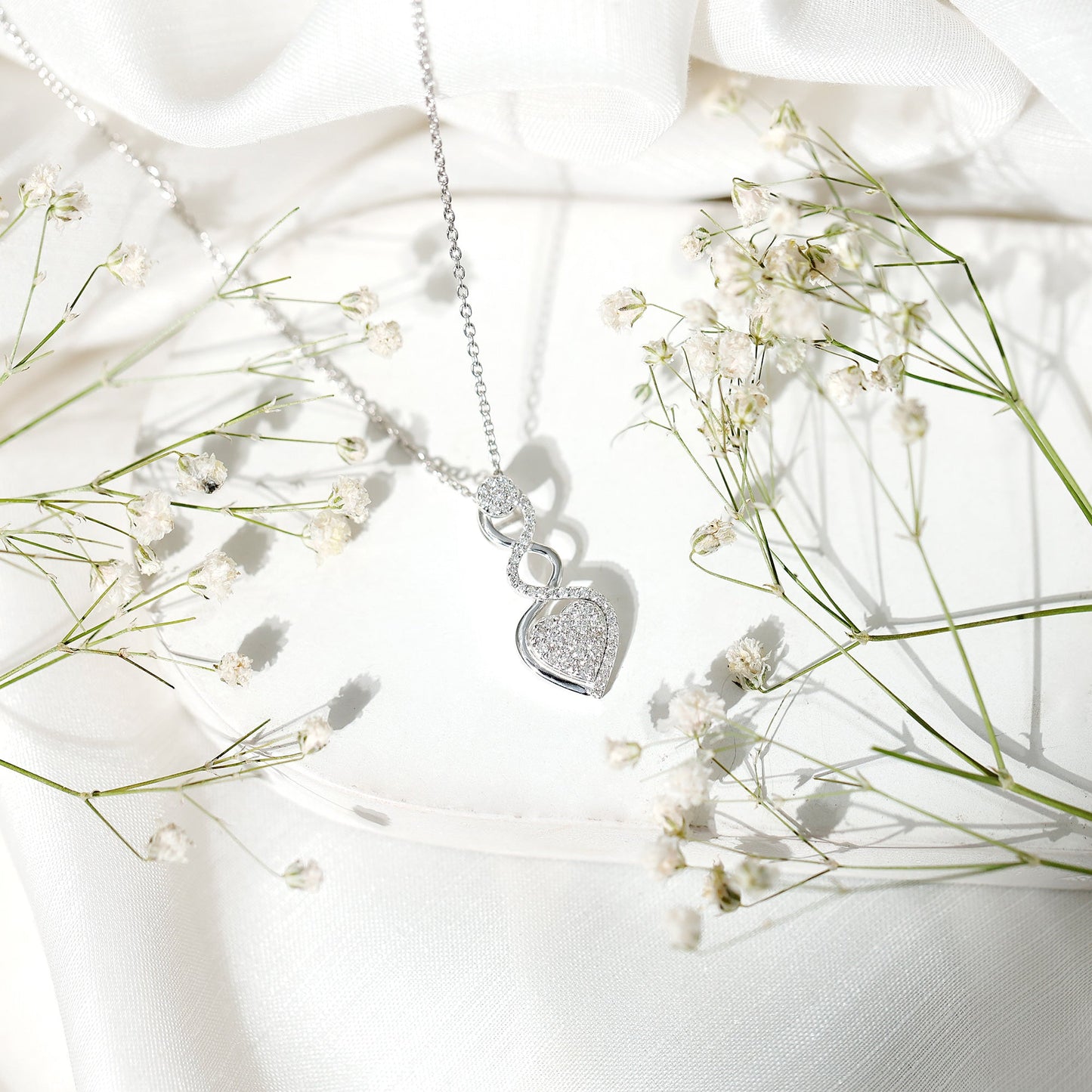 Natural Diamond Infinity Heart Pendant Necklace