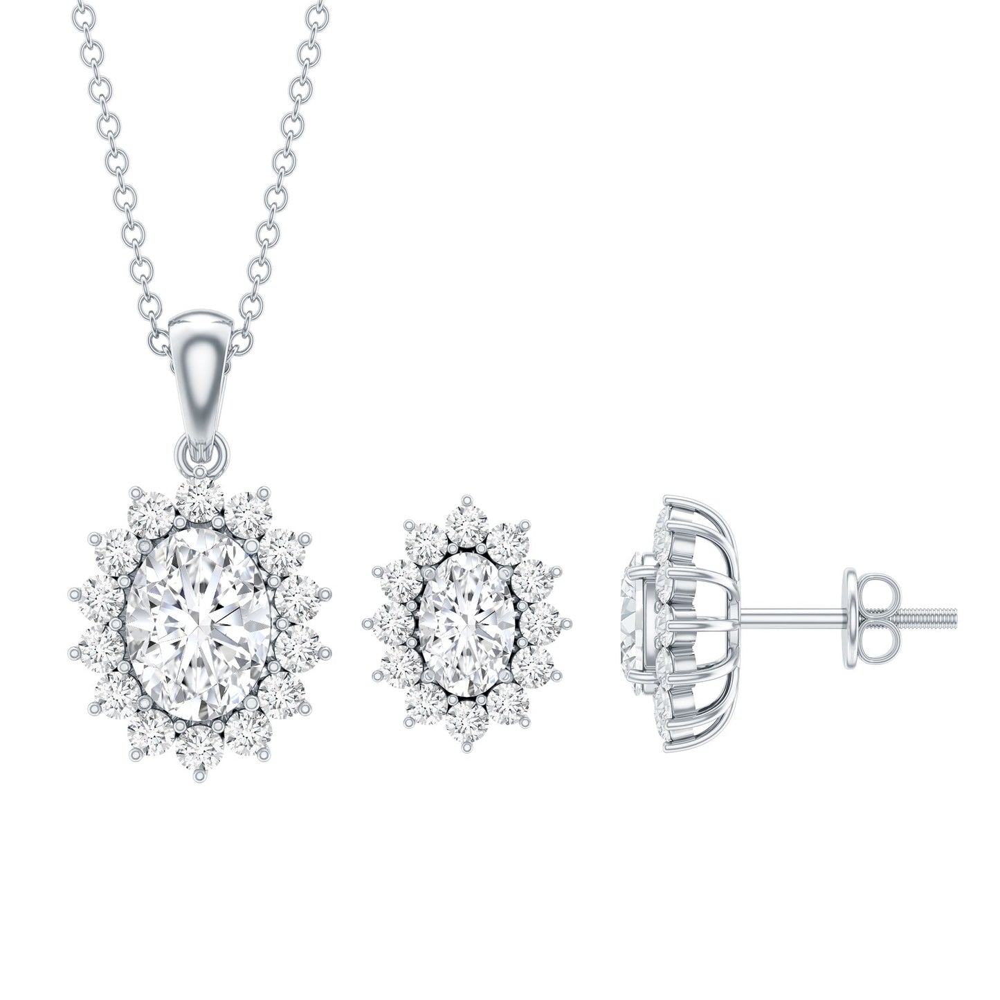 Oval Shaped Cubic Zirconia Halo Pendant and Earrings Set