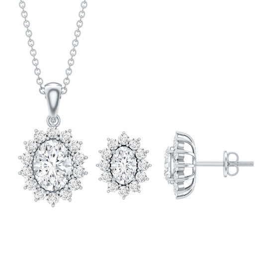 Oval Shaped Cubic Zirconia Halo Pendant and Earrings Set
