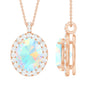 Real 1.3 Carat Ethiopian Opal Oval Pendant Necklace with Diamond Halo
