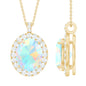 Real 1.3 Carat Ethiopian Opal Oval Pendant Necklace with Diamond Halo