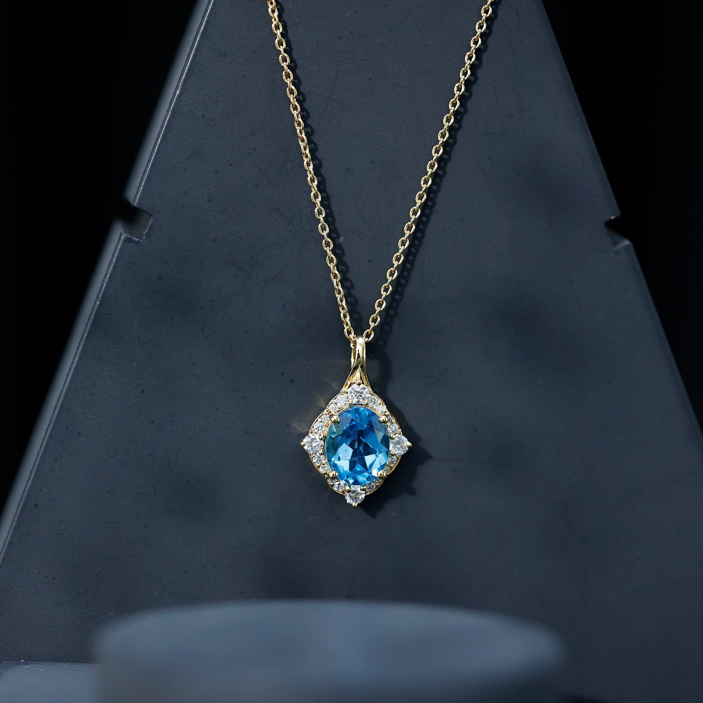 Vintage Style 2.5 Carat Swiss Blue Topaz and Diamond Necklace with Silver Chain