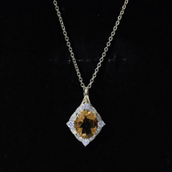 Genuine 2.5 Carat Citrine Diamond Vintage Necklace with Silver Chain