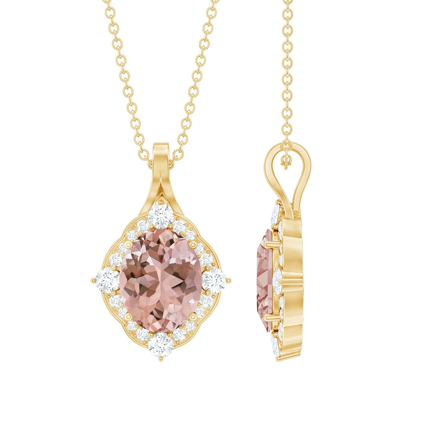 Vintage Inspired 2.5 Carat Morganite Bridal Necklace with Diamond Halo