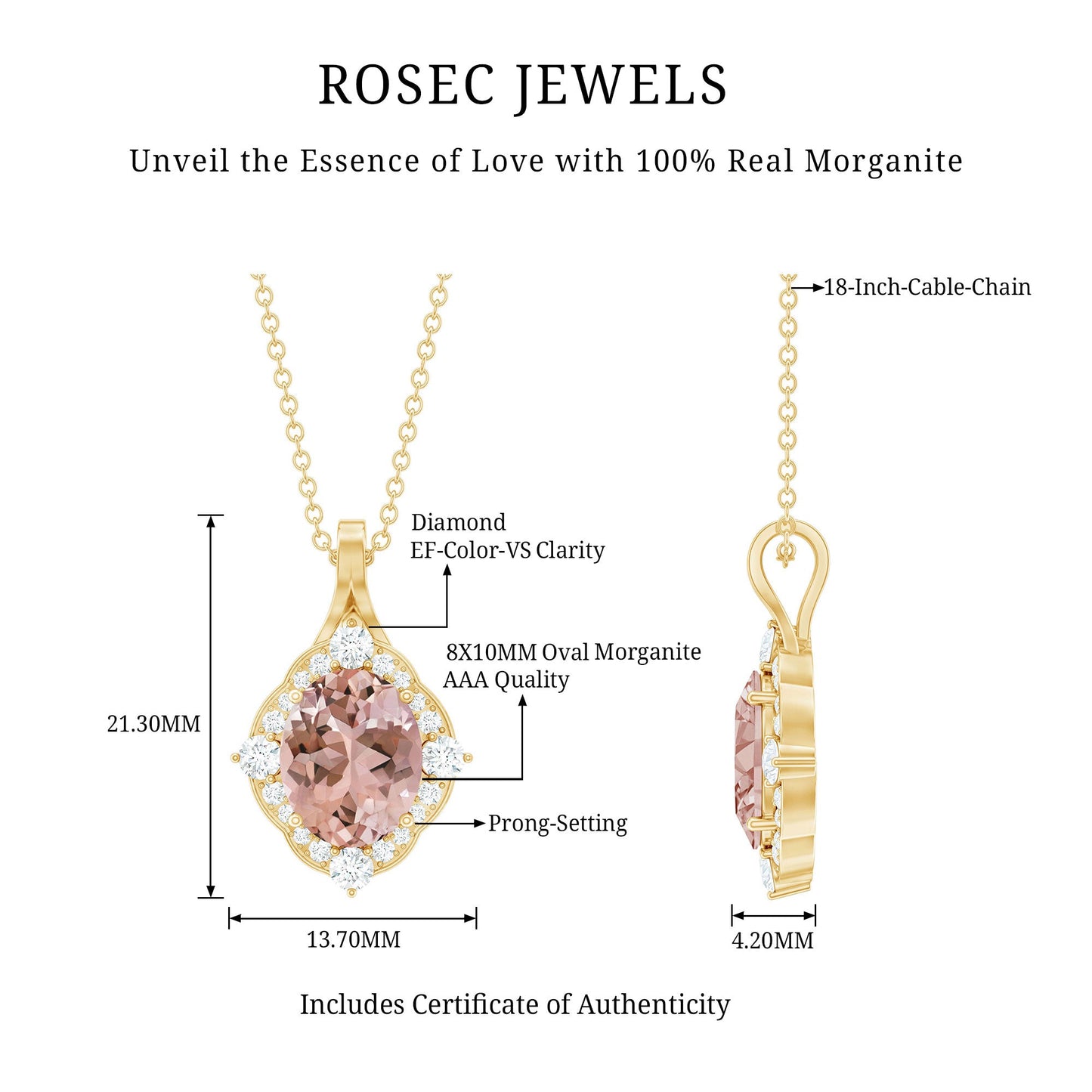 Vintage Inspired 2.5 Carat Morganite Bridal Necklace with Diamond Halo