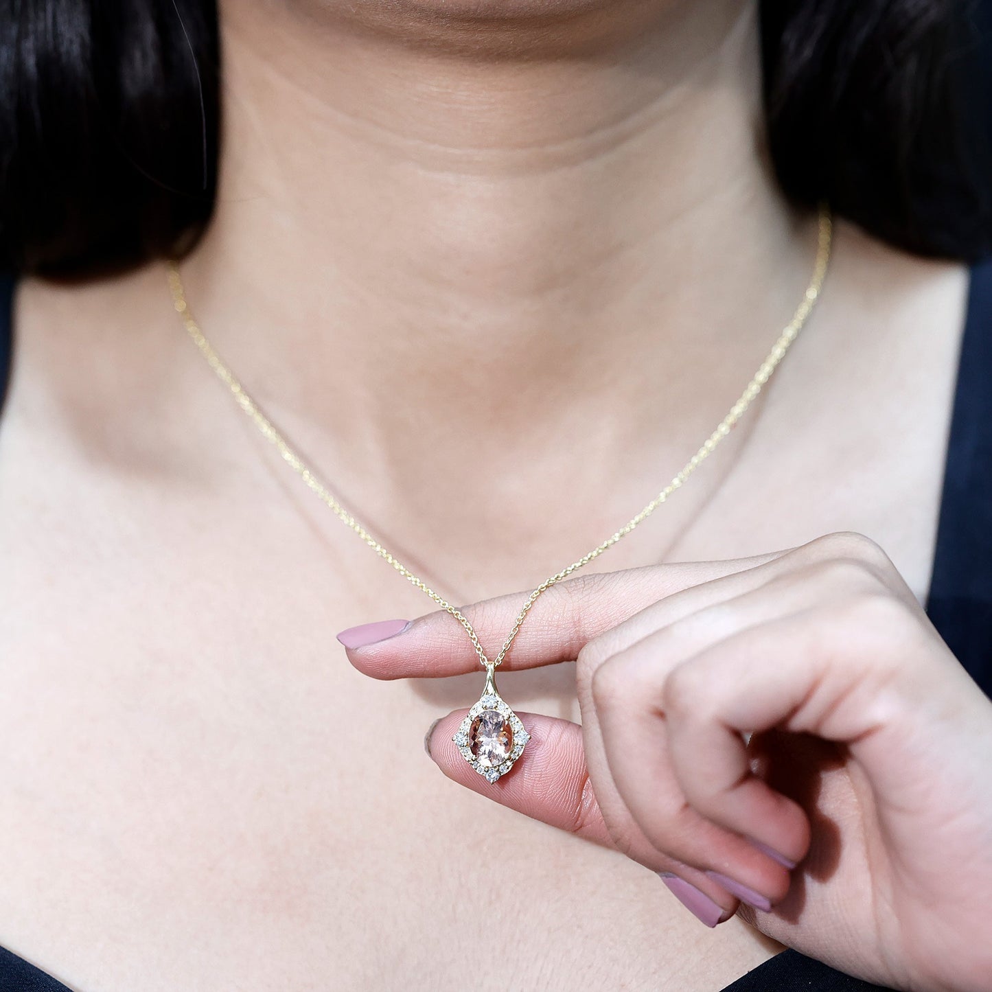 Vintage Inspired 2.5 Carat Morganite Bridal Necklace with Diamond Halo