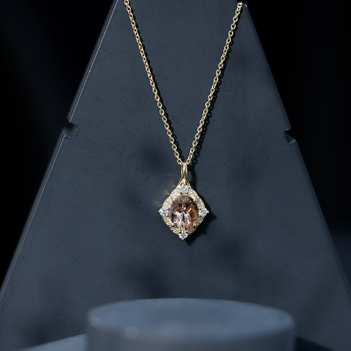 Vintage Inspired 2.5 Carat Morganite Bridal Necklace with Diamond Halo