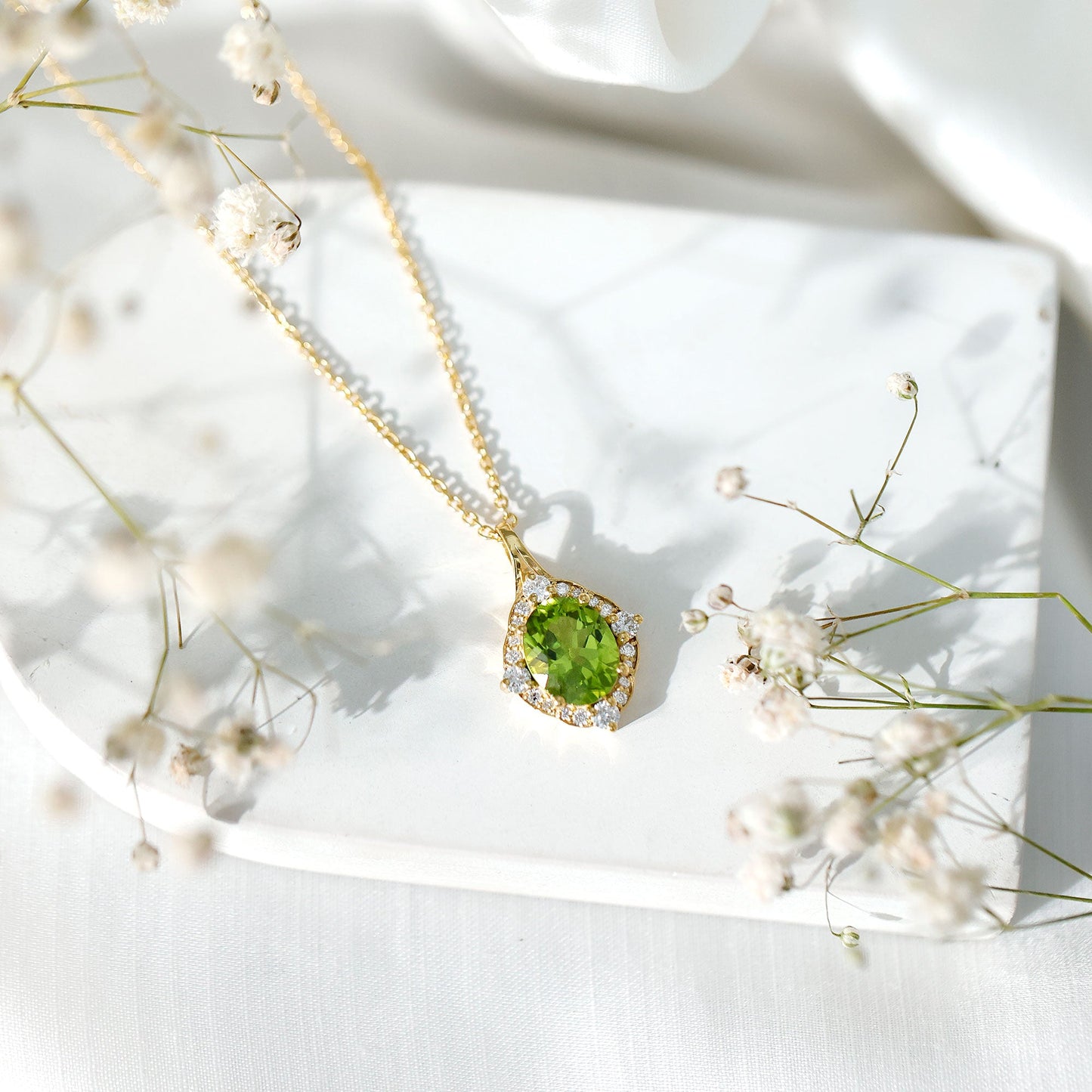 Real 2.5 Carat Peridot Vintage Pendant with Diamond Halo