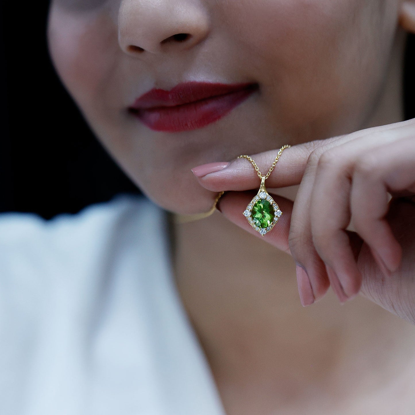 Real 2.5 Carat Peridot Vintage Pendant with Diamond Halo